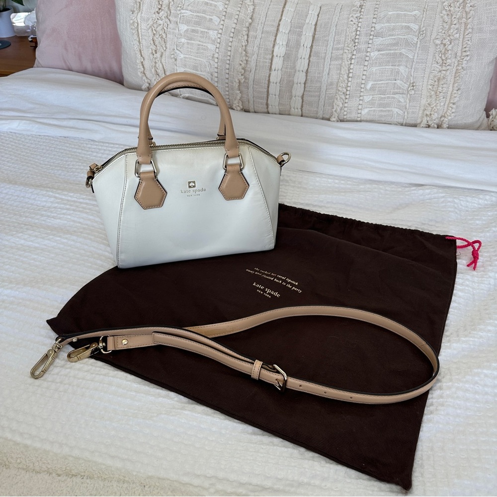 Kate Spade White Dome Satchel with Crossbody Strap and dust Bag